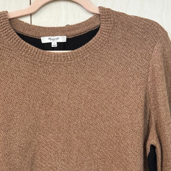 MADEWELL Back Zip Sweater SZ L NEW Brown Black Color Block Crewneck - Picture 3 of 12
